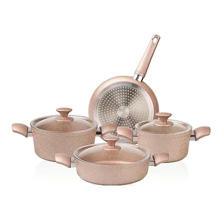 Set 7 cratite Rosegold, Karaca, 18/22/26 cm, 2/3.5/3 L , Granit, Roz, Inductie